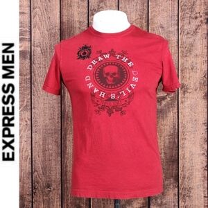 Vtg Y2K Express Mens Devils Hand Triple Sixes Skull T Shirt